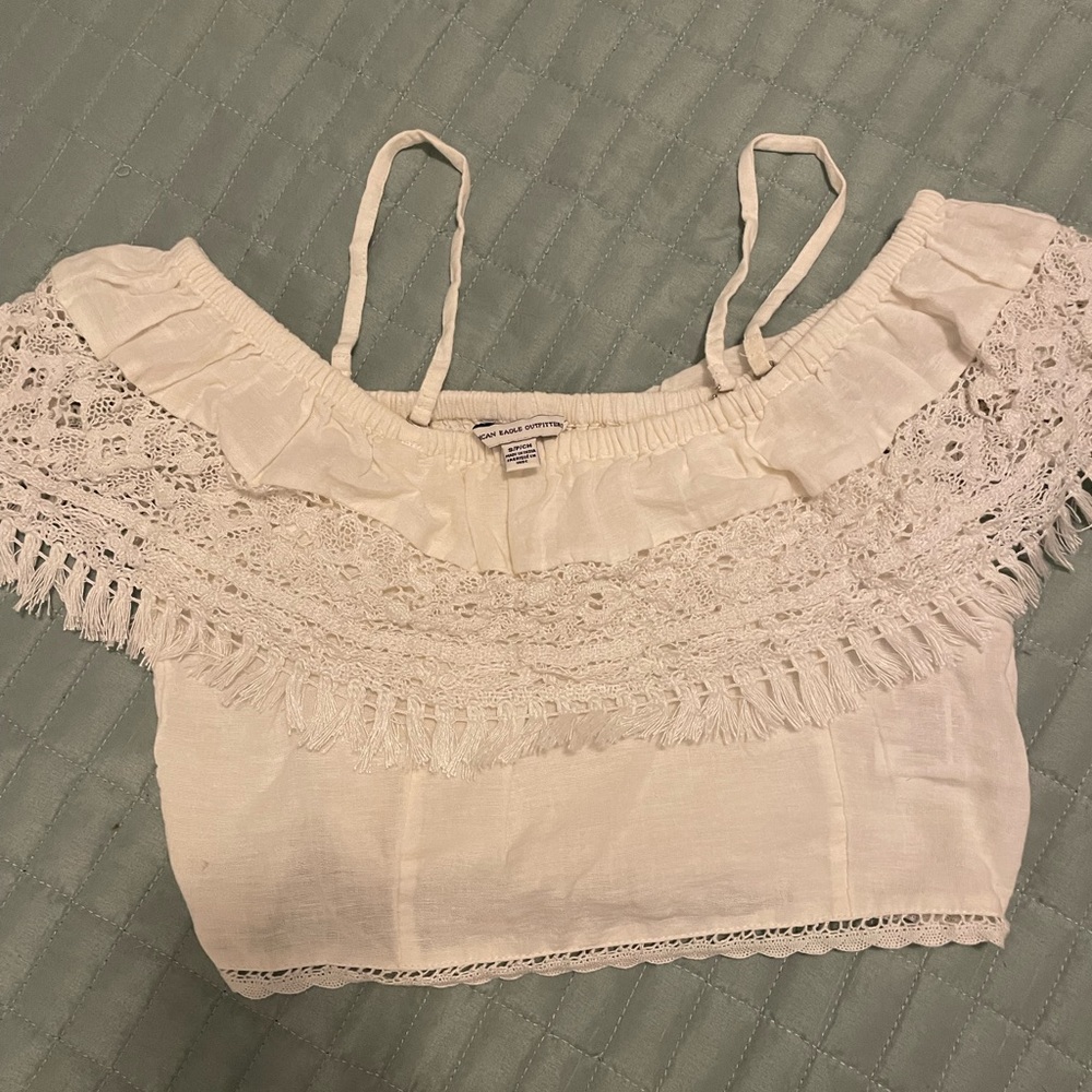 American Eagle Off White Lace Crop Top